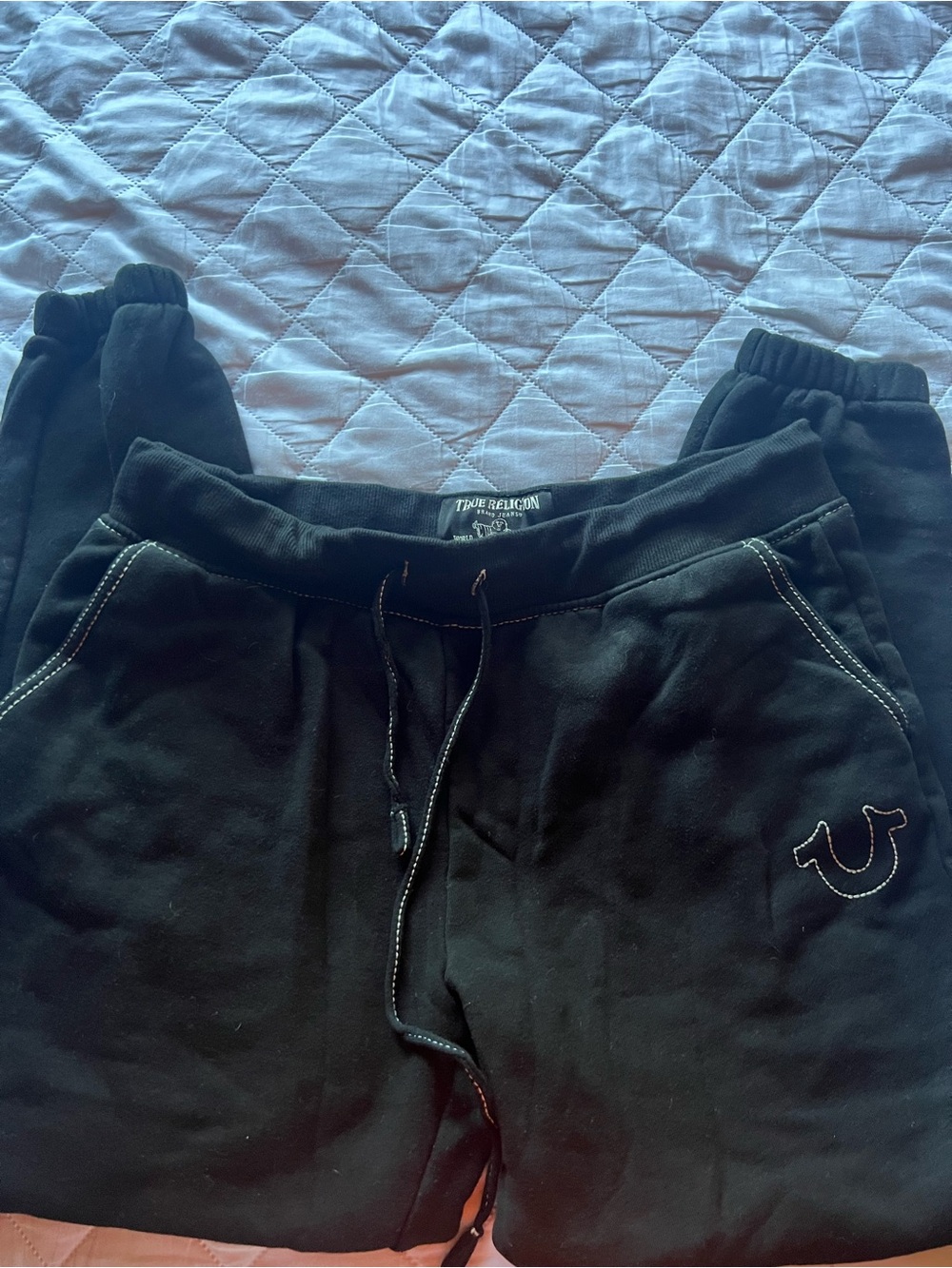 True Religion Womens Black Jogger Sweatpants with Contrast Stitching